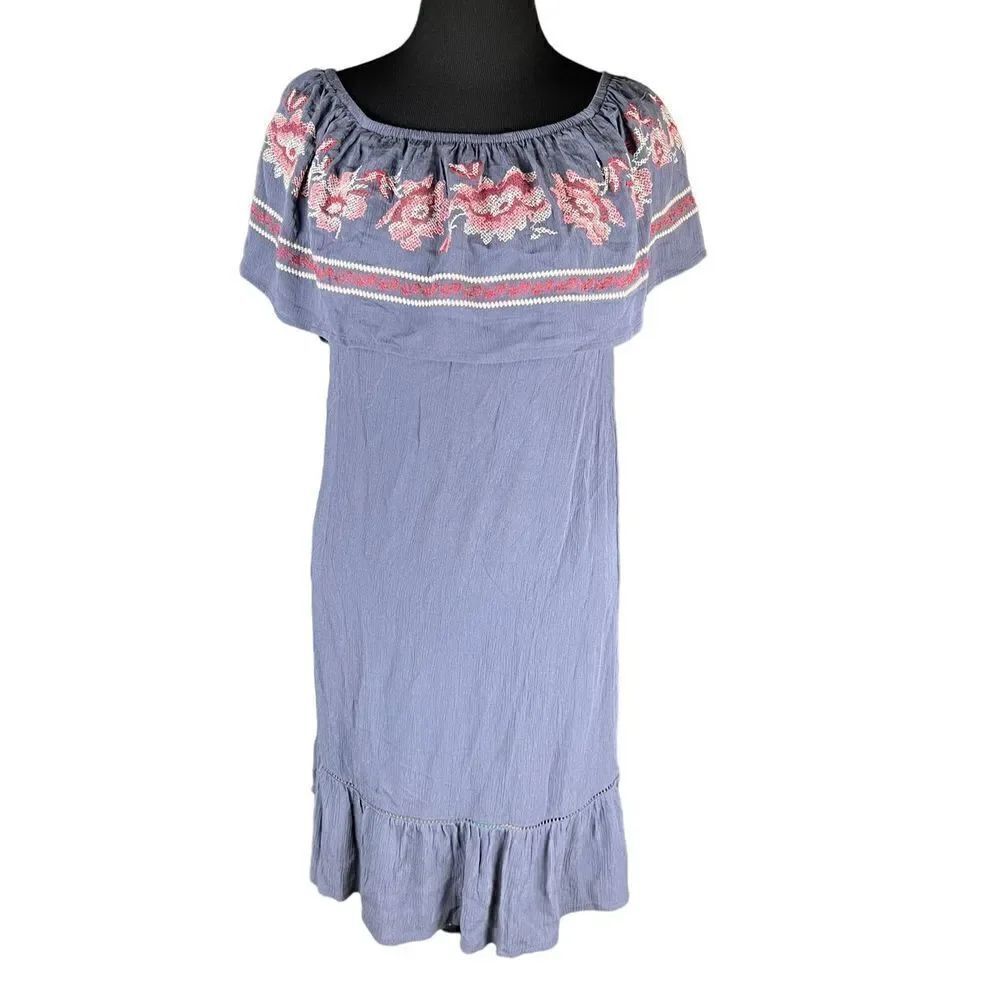 Knox Rose Women's Medium Blue Stitched Off The Shoulder Dress